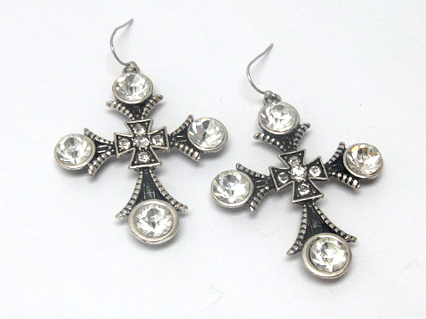 Multi size crystal and fashion metal cross earring