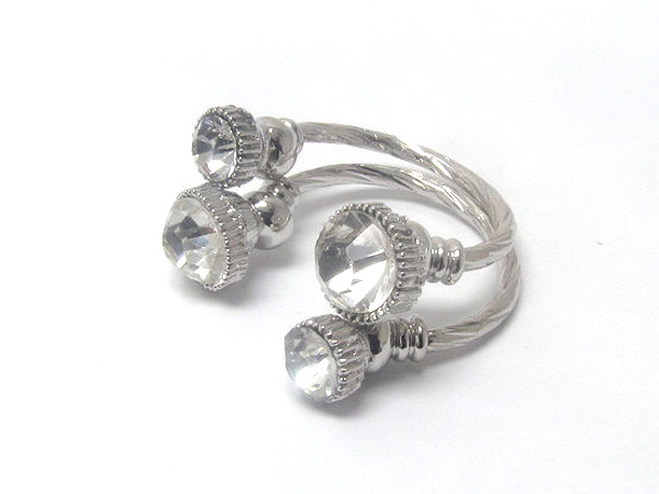 Crystal stud fashion double flexible metal ring