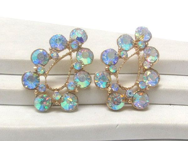 Multi size crystal stud tear drop earring