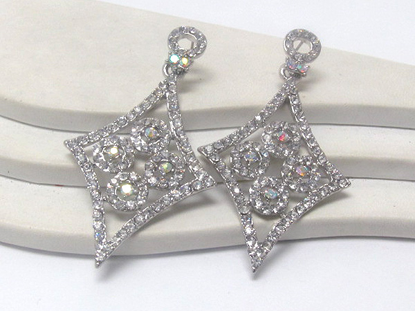 Multi crystal patern on metal diamond shaped drop earring