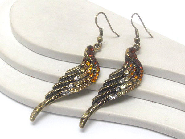 Crystal metal fashion wings drop earring