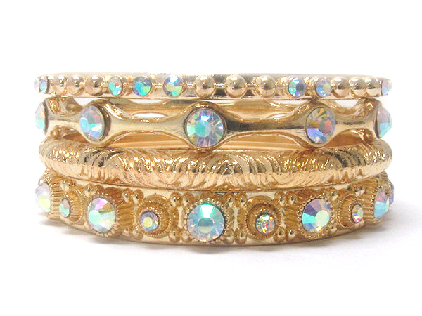 Crystal deco mixed metal bangle set of 4