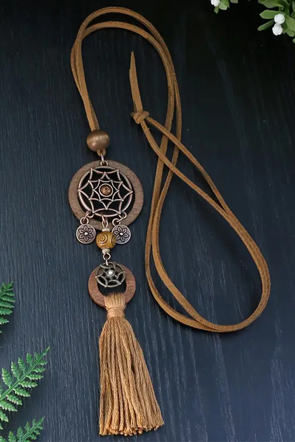 Bohemian dreamcatcher tassel necklace