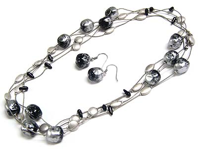 Metal beads long necklace and earring set