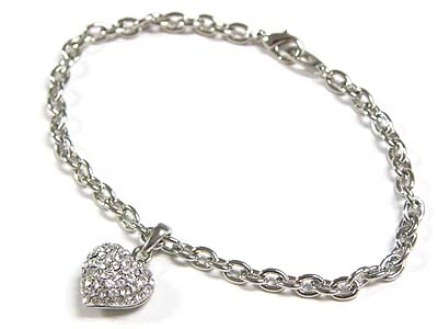 Crystal heart charm dangle anklet