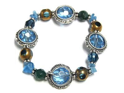 Crystal and facet glass stretch bracelet