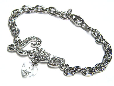 Made in korea whitegold plating crystal love and heart dangle bracelet