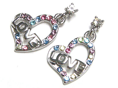 Made in korea whitegold plating crystal love and heart earring