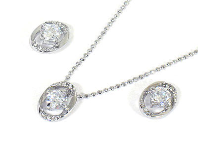 Cubic zirconia and side crystal necklace and earring set