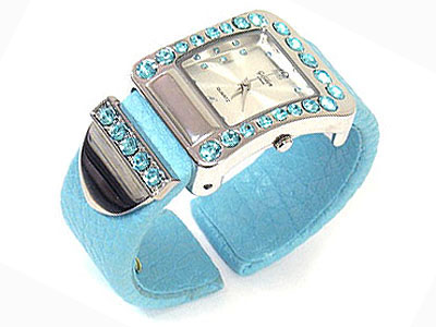 Crystal deco belt shape face cuff watch