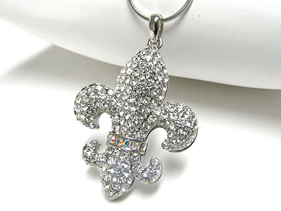 Crystal fleur de lis pendant necklace