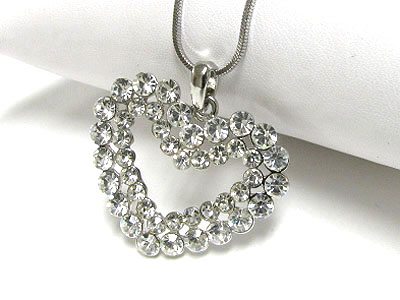 Dual line crystal heart pendant necklace