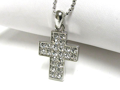 Dual line crystal cross pendant necklace