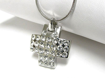 Crystal stud cross pendant necklace