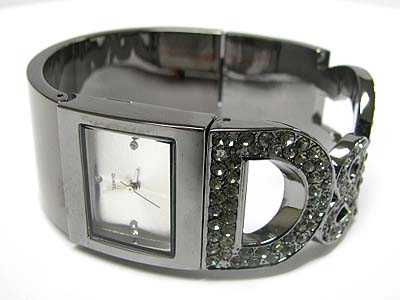 Crystal alpha metal hinge bangle