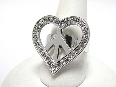 Made in korea whitegold plating crystal peace heart adjustable size ring