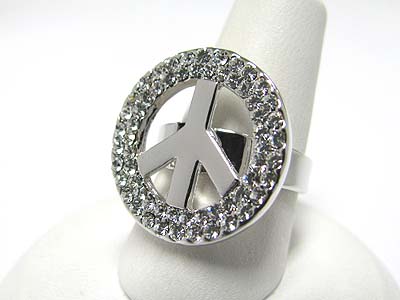 Made in korea whitegold plating crystal peace mark adjustable size ring