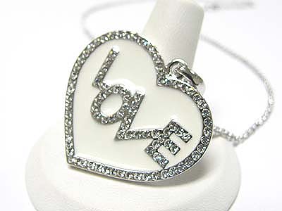 Made in korea whitegold plating crystal edge large expoxy heart pendant necklace