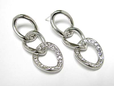 Made in korea whitegold plating crystal triple chain link earring