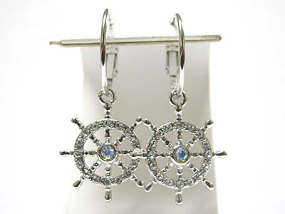 Made in korea whitegold plating crystal nautical theme wheel earring