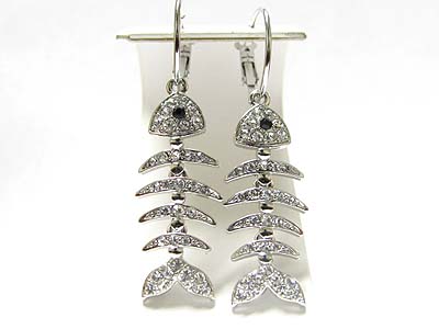 Made in korea whitegold plating crystal fish bone earring