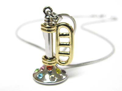 Made in korea whitegold plating crystal stud miniature trumpet pendant necklace