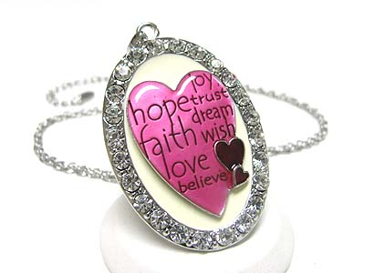 Crystal frame love theme heart oval pendant neckalce