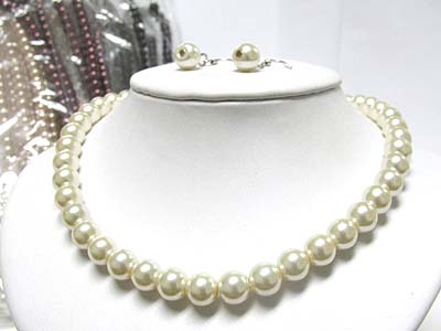 Sell by dozen - assorted color pearl ball necklace earring set mens jewelry