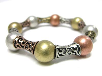 Pearl ball and meal filigree joint stretch bracelet