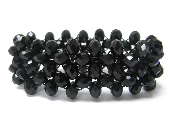 Multi line facet glass beads mesh stretch bracelet