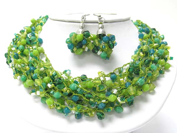 Multi row beads cluster necklace earirng set