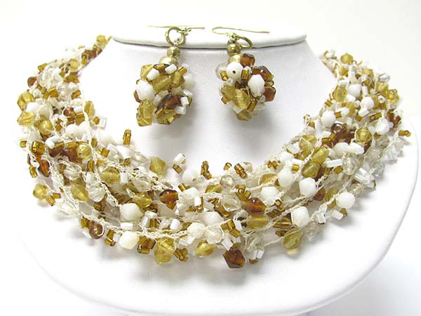 Multi row beads cluster necklace earirng set