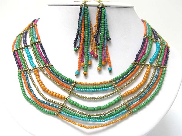 Multi layer seed beads necklace earirng set