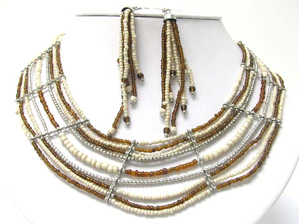 Multi layer seed beads necklace earirng set