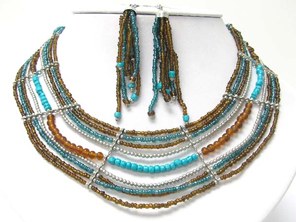 Multi layer seed beads necklace earirng set