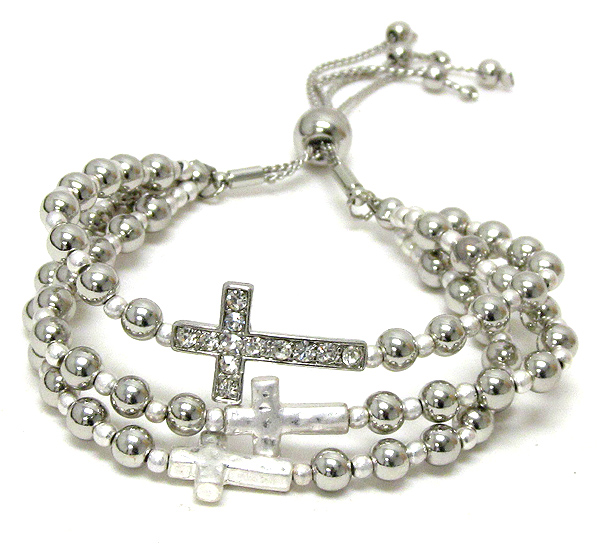 Multi cross and glass bead triple tie chain bracelet