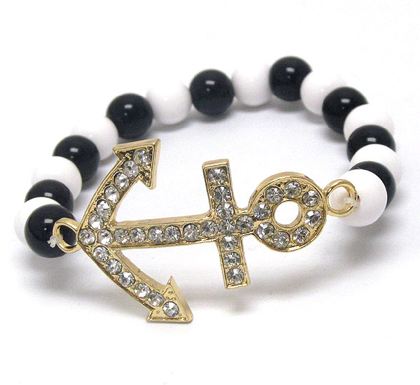 Crystal deco nautica theme anchor stretch bracelet