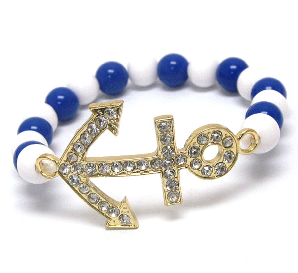 Crystal deco nautica theme anchor stretch bracelet