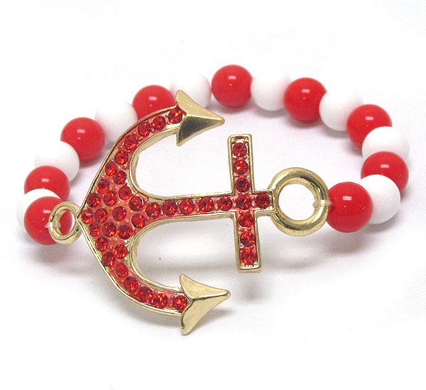 Crystal deco nautica theme anchor stretch bracelet