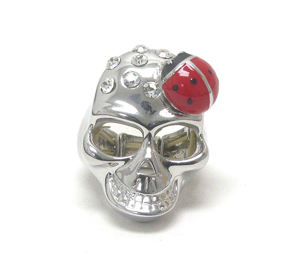 Crystal and ladybug deco skull stretch ring