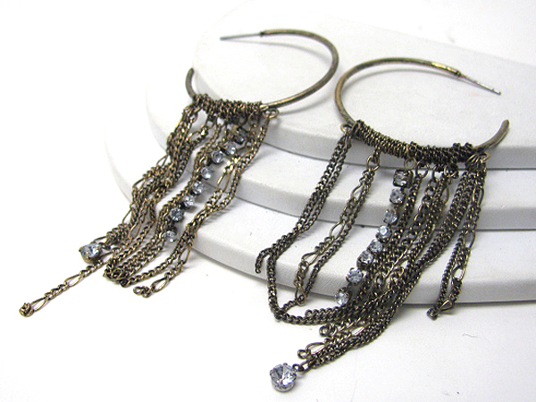 Multi chain and rhinestone drop hoop earrings - hoops