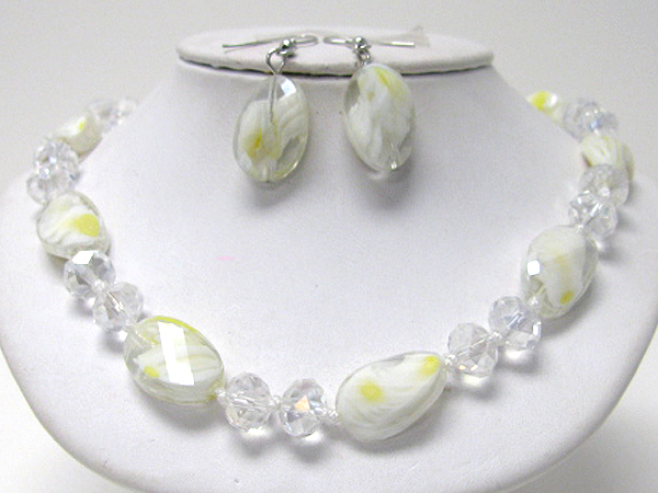 Facet glass link summer necklace earring set