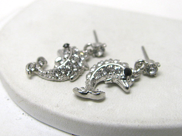 Crystal stud dolphin earrings