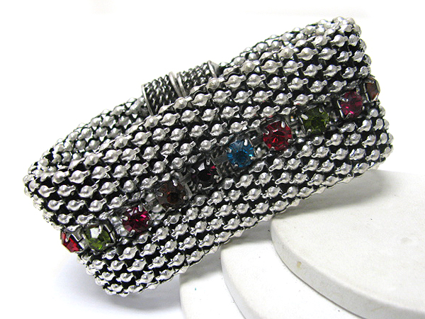 Crystal stud wide metal magnetic clast bracelet