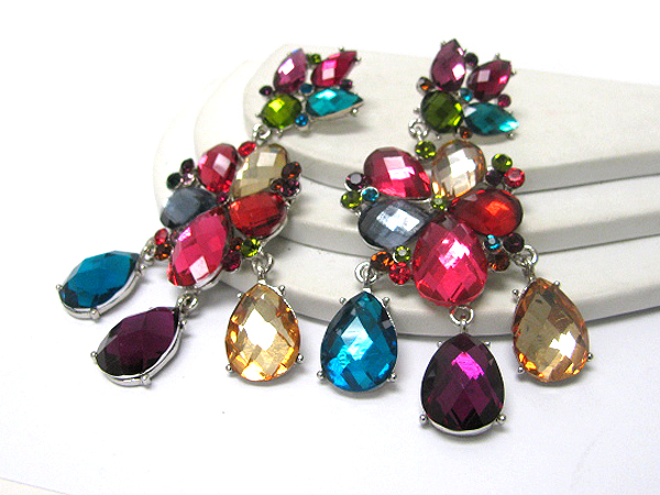 Crystal deco multi color stone drop earrings