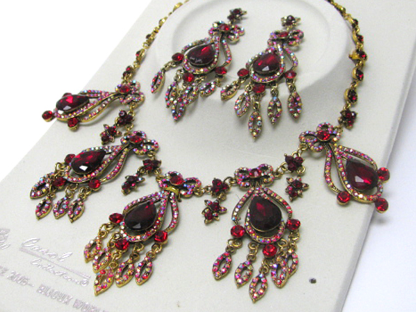 Luxurious austrian crystal line - multi crystal drop party necklace earring set