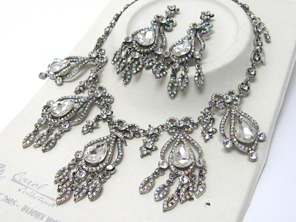 Luxurious austrian crystal line - multi crystal drop party necklace earring set