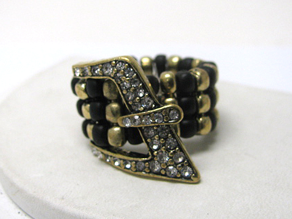 Crystal stud buckle and metal bead link stretch ring