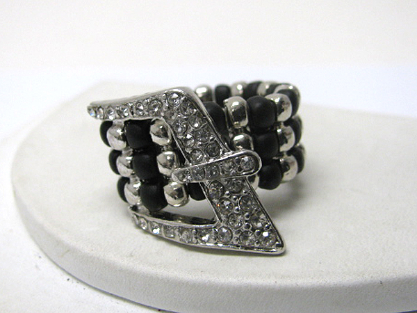 Crystal stud buckle and metal bead link stretch ring