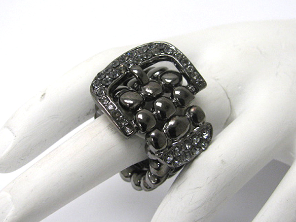 Crystal stud buckle and metal bead link stretch ring